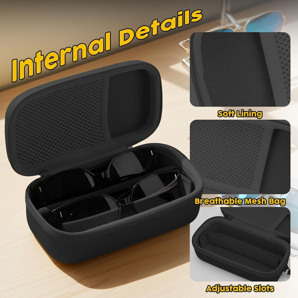 Double Eyeglasses Case, Hard Shell Glasses Case for Men Women