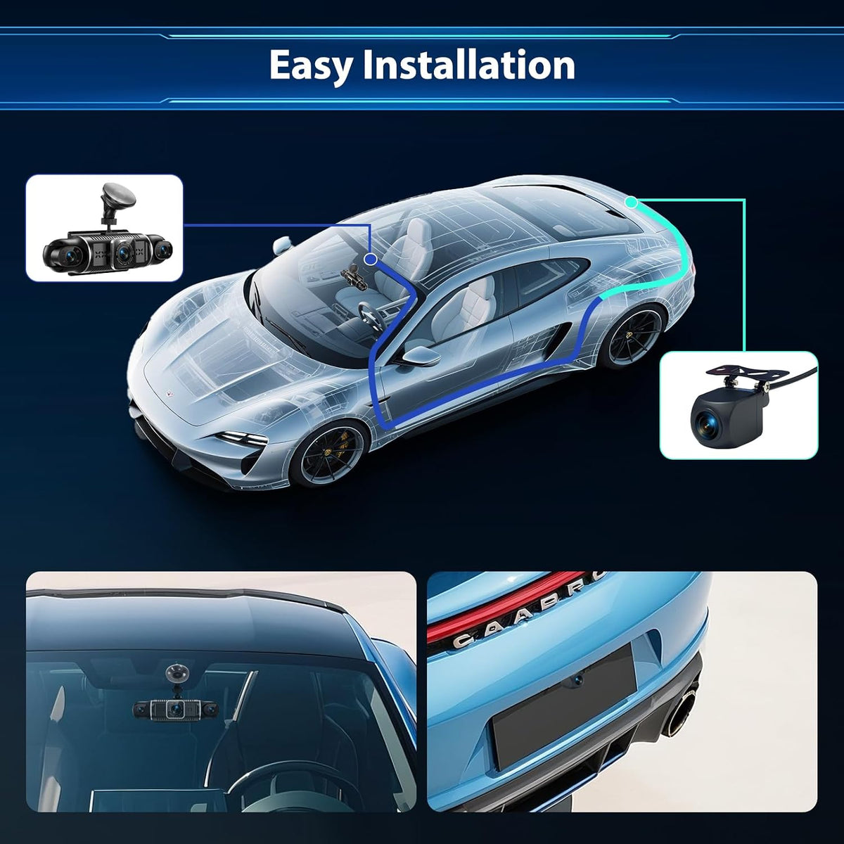 Dash Cam 4 Channel 360° Coverage - Front 4K + Triple 1080P HD Car Camera Built-in WiFi Car Camera with App, G-Sensor/Night Vision/Parking Mode/Loop Recording Free 64GB SD Card