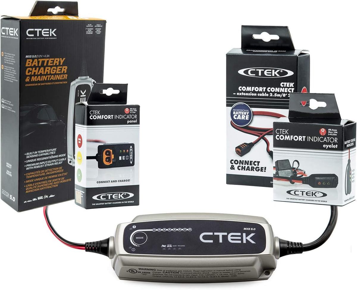 CTEK (40-206) MXS 5.0-12 Volt Battery Charger and Maintainer and (56-382) Indicator Eyelet
