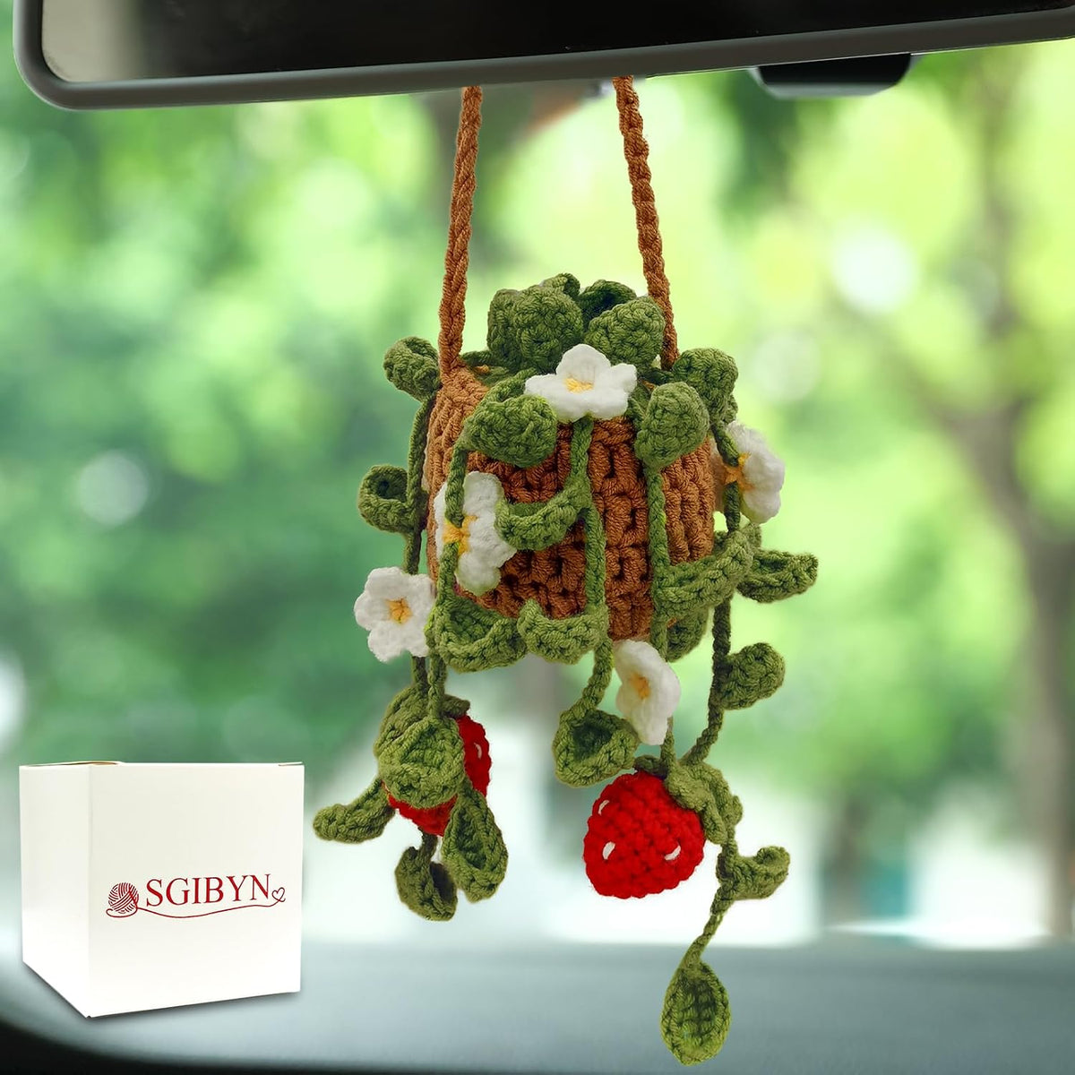 Crochet Hanging Plant for Car, Handmade Car Decor