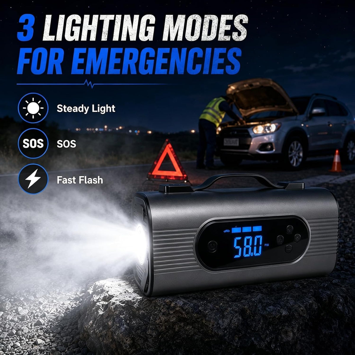 2000A Car Battery Jump Starter with Air Compressor, 150 PSI Tire Inflator