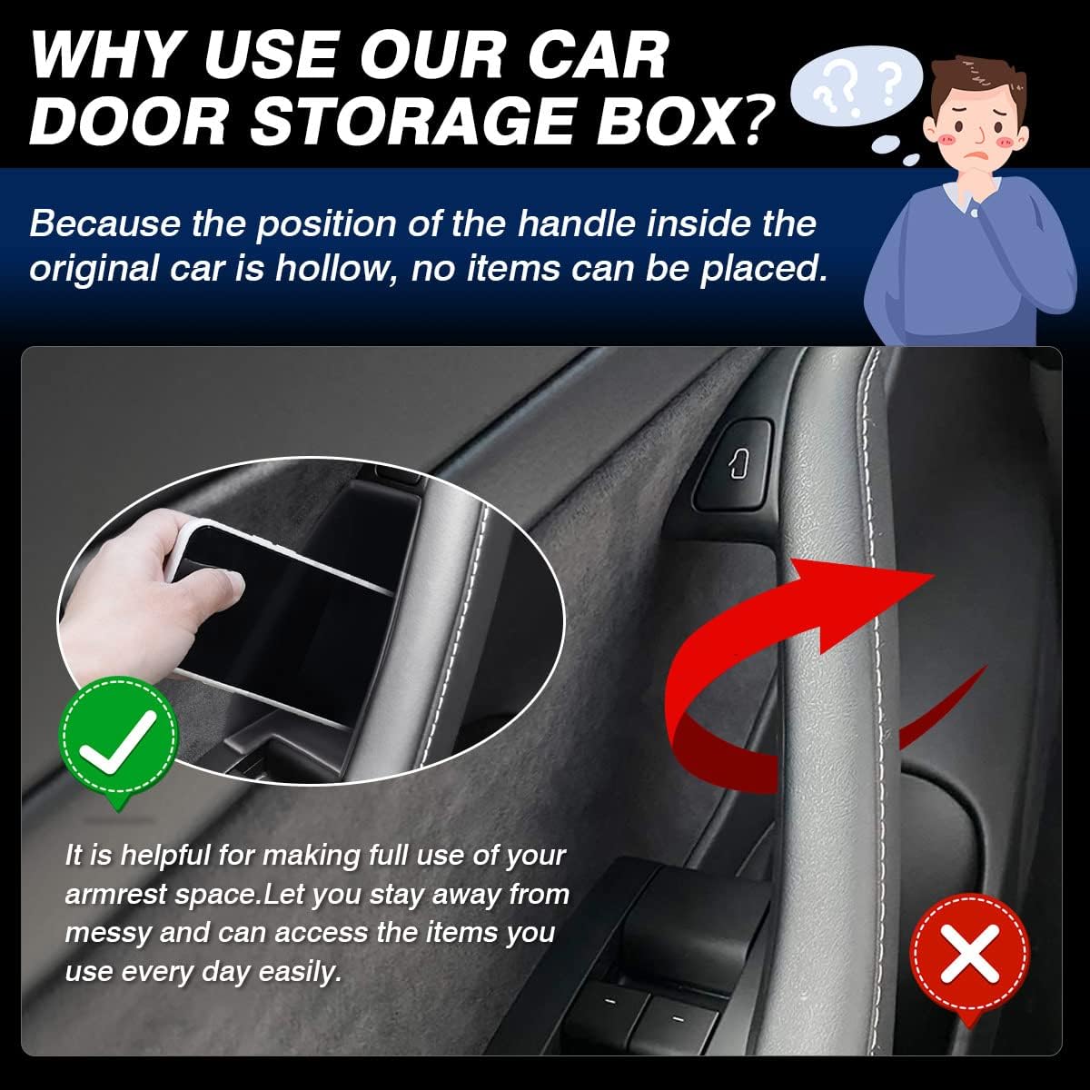 Autorder Custom Fit for Door Side Storage Box Tesla Model 3 2017-2023/ Model Y 2020-2023 Accessories Armrest Phone Container Door Organizer Handle Pocket Tray Black Set of 4