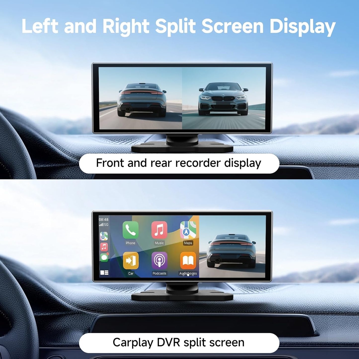 11.26 Inch HD Touchscreen Car Display, Wireless CarPlay/Android Auto Screen for Car, Navigation System with 4K Dash Cam, Backup Camera, 64GB Memory, Voice Control