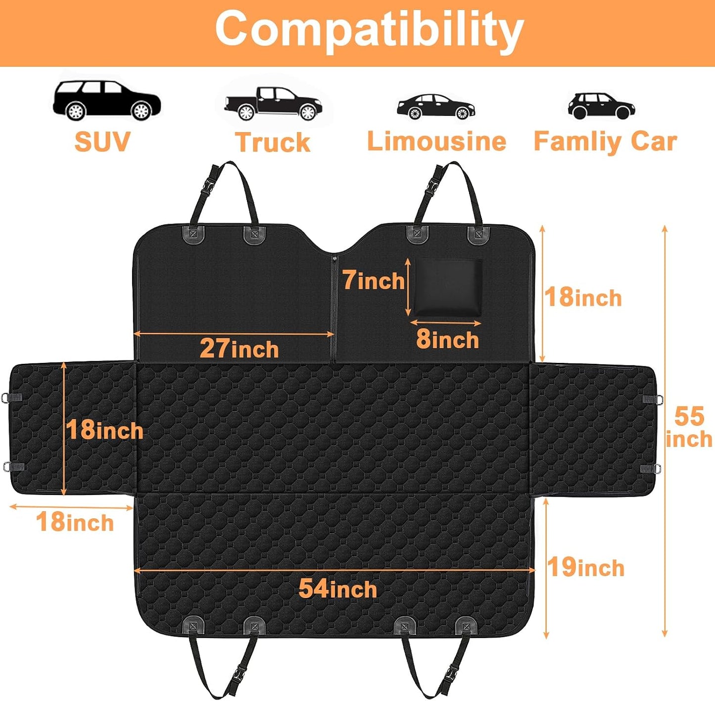 Mancro Dog Hammock for Car, 2026 Upgraded 600D Heavy Duty Waterproof & Scratch-Resistant Dog Car Seat Cover, Back Seat Pet Cover for Dogs with Sedan, Trucks and SUVs, Standard, Black All