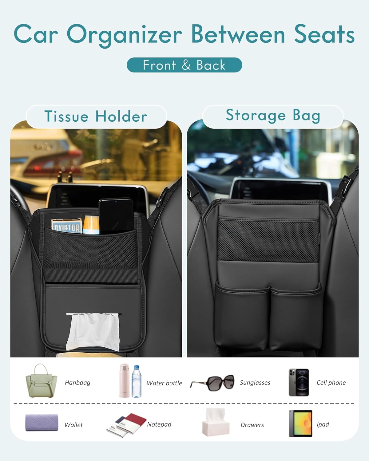 FLORICH Car Organizer Storage Between Seats, Leather Seat Organizer Purse Holder Between Seats, Automotive Consoles & Organizers Storage Car Organizer