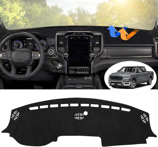 Autorder Dashboard Cover Mat for 2019-2023 2024 2025 2026 Dodge Ram 1500 2500 3500 Accessories Dash Cover Flannel Dash Mat Sunshade Glare UV Rays Protector Black