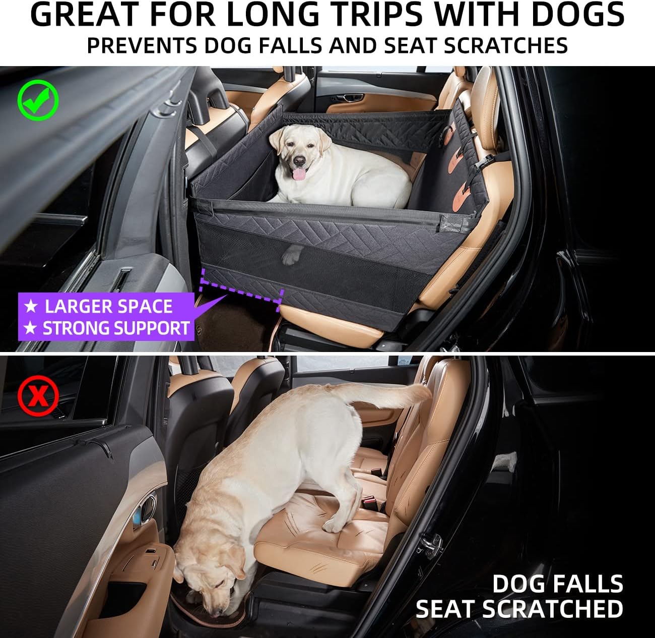 TKYZ Large Dog Car Seat,Back Seat Extender for Dogs,Waterproof Medium Dog Seat Cover for Backseat, Pet Bed for Car Hammock(Black-L)