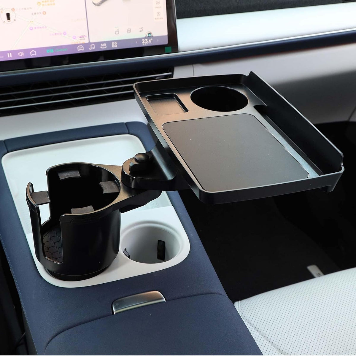 Car Large Cup Holder Expander, 3-in-1 Cupholder Extender with Swivel and Detachable Snack Food Tray Table for Eating, Travel Essentials for Road Trips for Driver. Model E