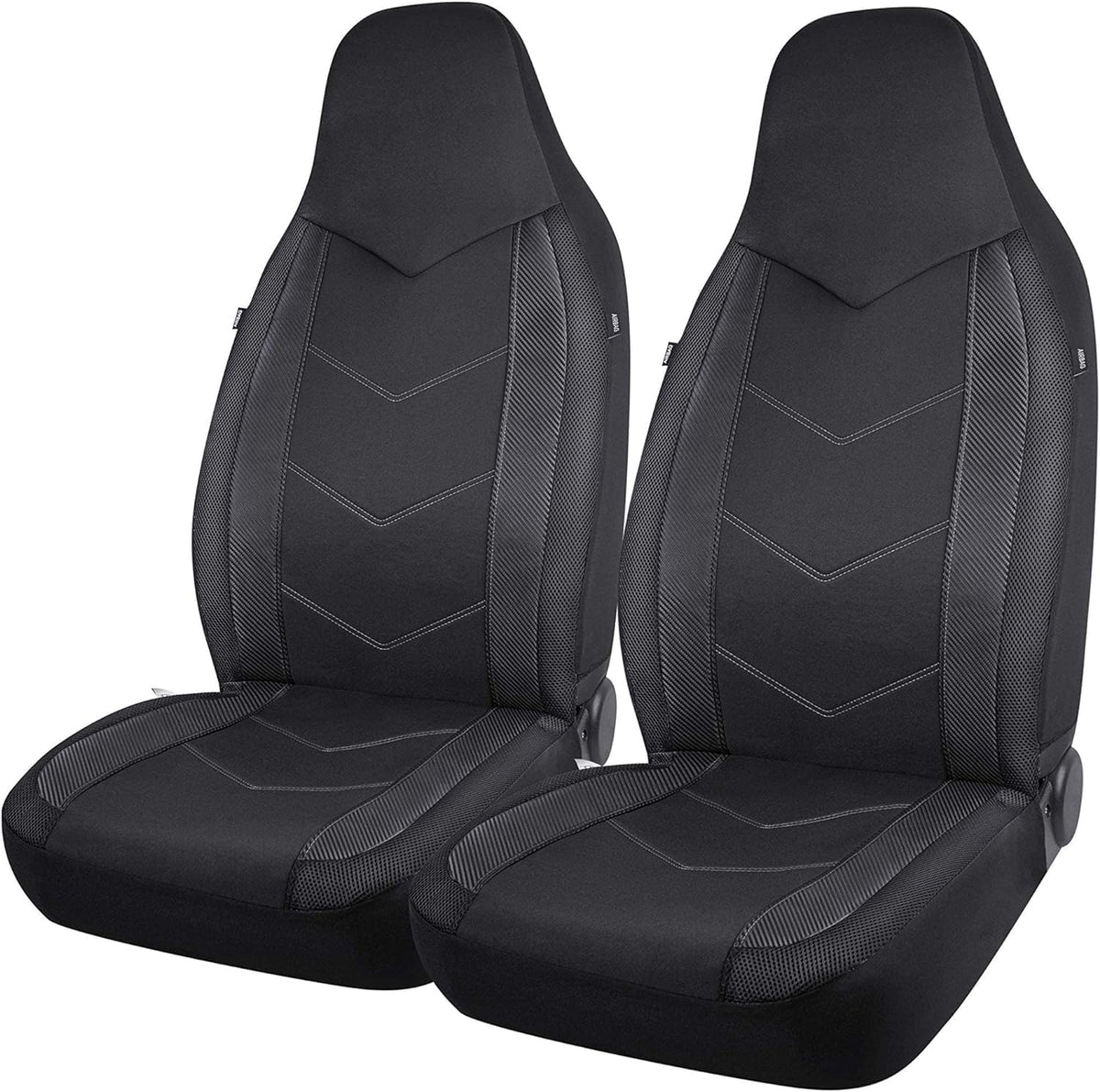 PIC AUTO Car Seat Covers - High Back Front Sports Carbon Fiber & Mesh Design Seat Covers, Automotive Seat Covers, Universal Fit for Most Cars, Airbag Compatible (Black)