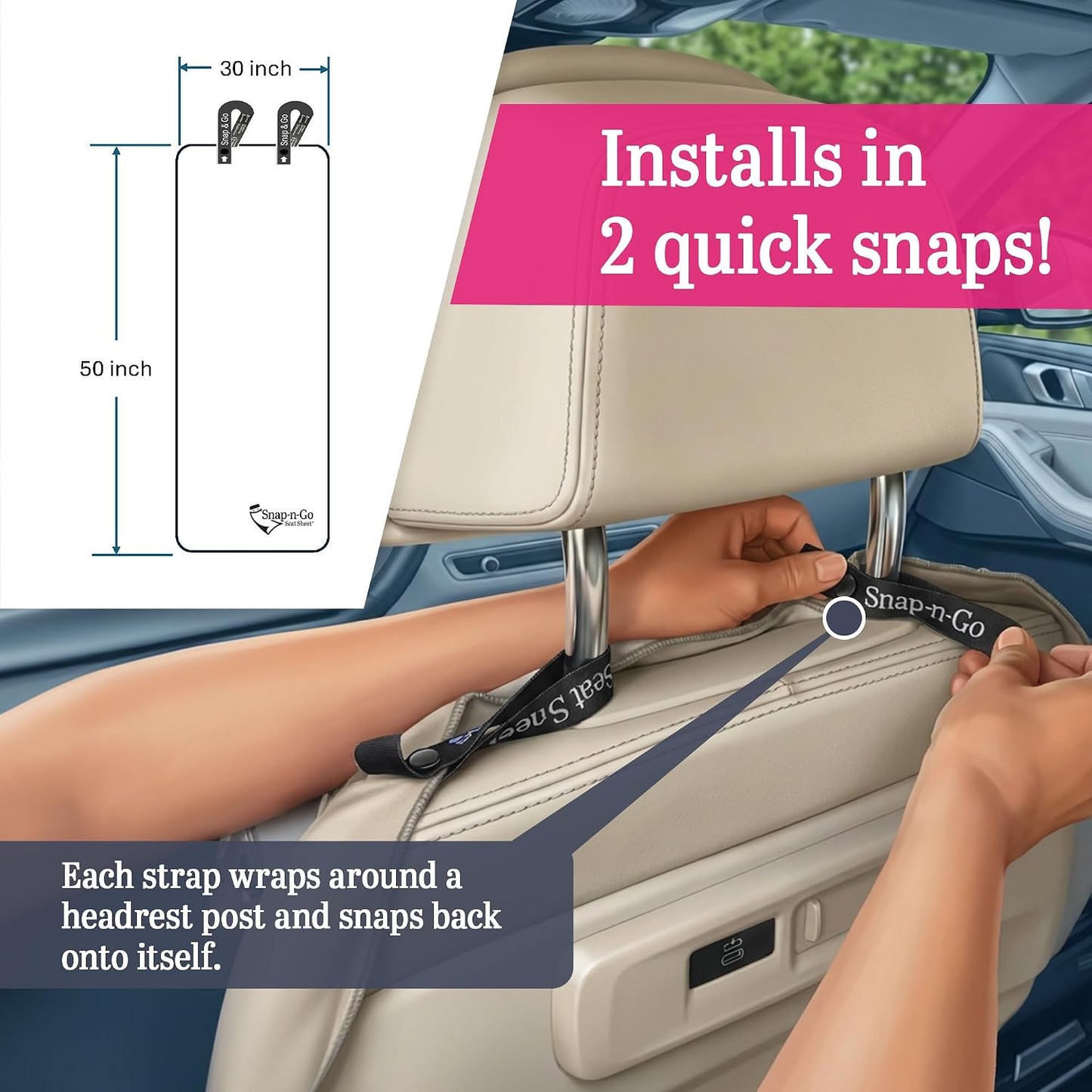 Car Seat Towel Cover After Gym Workout Yoga Pets | Snap-n-Go Seat Sheet™ Universal Fit with Headrest Post Straps, Quick-Dry Washable Sweat Protector for Cars, Trucks, SUVs Interior Protection (Beige)