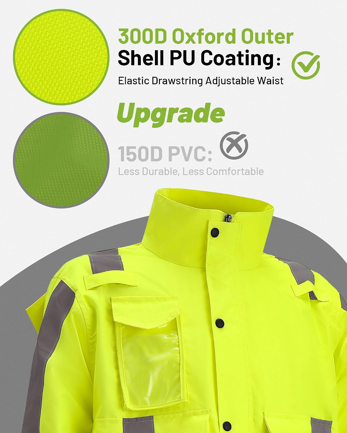Oumurs Men's Motorcycle Rain Suit Waterproof Jacket & Pants with Reflective Strips, Breathable Mesh Lining Riding Raincoat