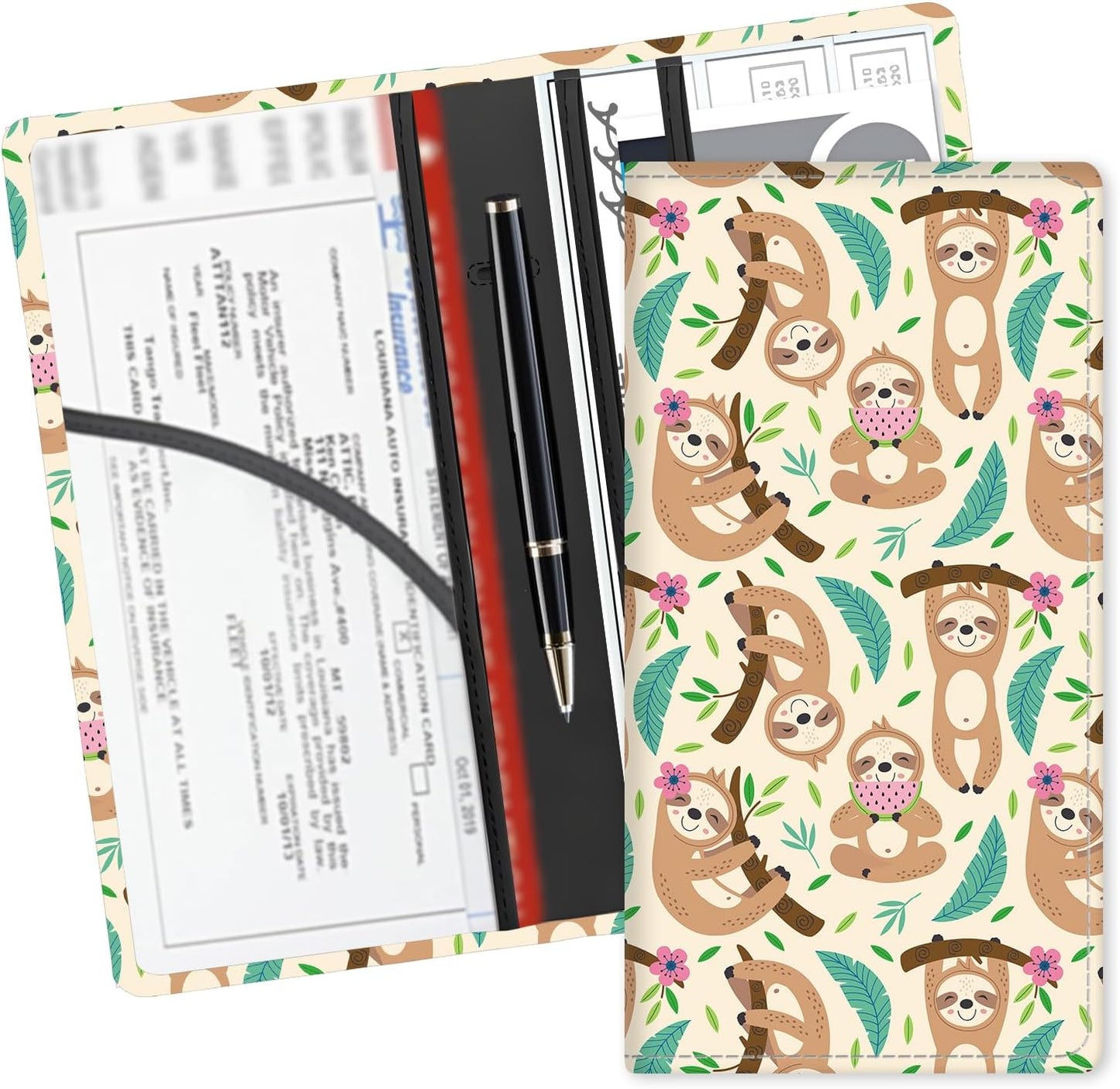 Leather Car Registration and Insurance Card Holder, Cute Car Accessories Vehicle Glove Box Car Organizer for Documents, Cards, License Cute Green Aliens