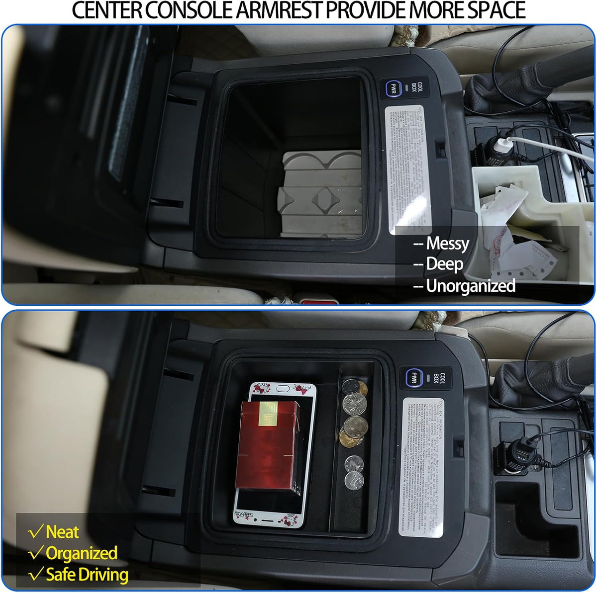 Center Console Storage Box Fit for Toyot@ Land Cruiser Prado FJ150 150 2003-2019, Console Side Tray Organizer Storage, with Mat (2003-2019 Fit Car Refrigerator)