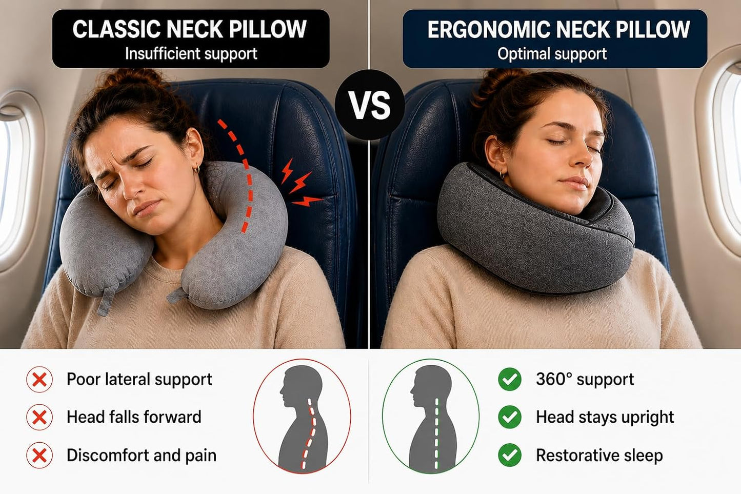 Sleepfly Travel Neck Pillow with Hood – 3-in-1 Travel Essentials Kit : Neck Pillow, Blackout Mask & Silicone Earplugs – Ergonomic Memory Foam Neck Support for Airplane, Car and Train
