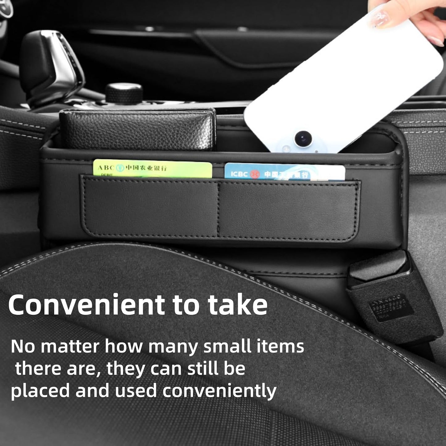 2 Pack Premium Car Seat Gap Filler Organizer - Universal Storage Box with Card Slots for Phones/Keys/Glasses, Fits Cars, SUVs & Trucks (Black)