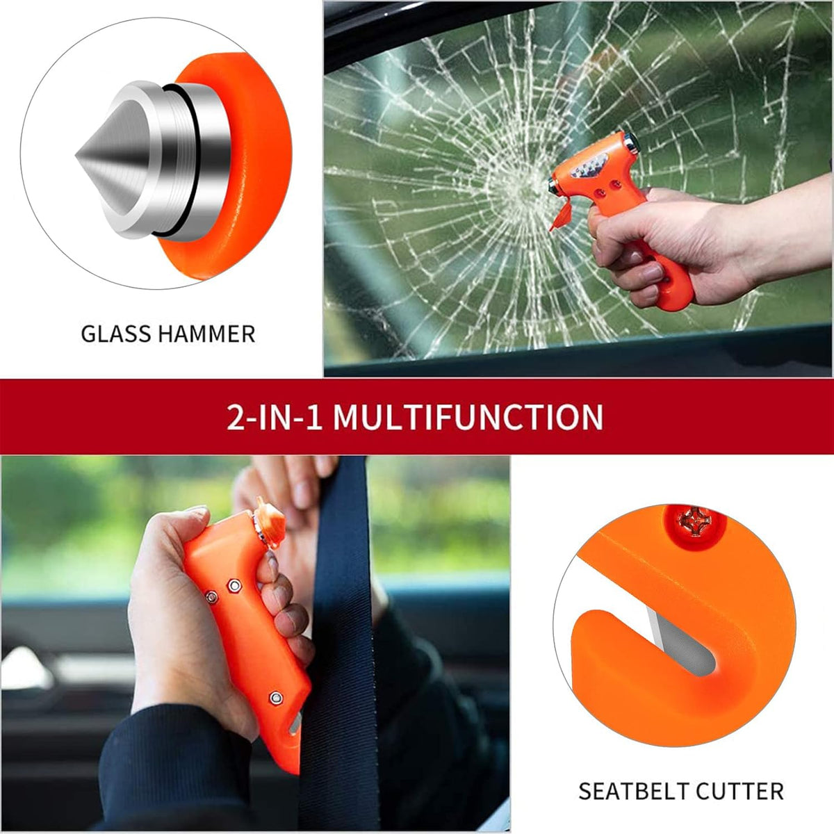 2-Pack Car Safety Hammer, Auto Emergency Escape Hammer with Window Breaker and Seat Belt Cutter, Striking Red Emergency Escape Tool for Car Accidents