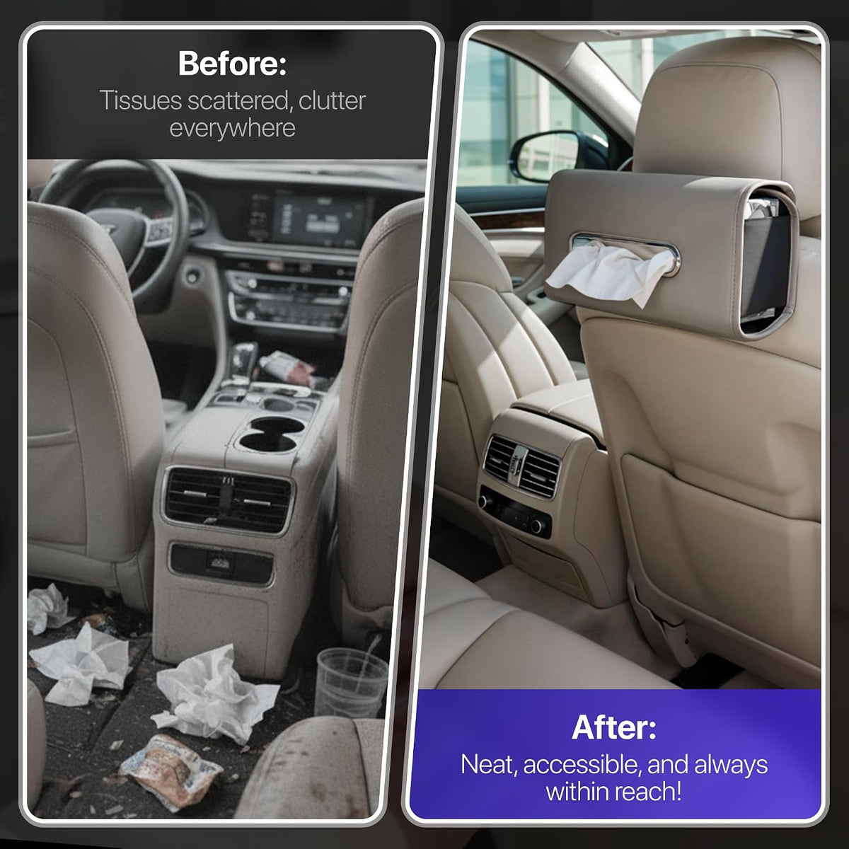 Lucrum Extra Large Car Tissue Holder - PU Leather Tissue Box Cover