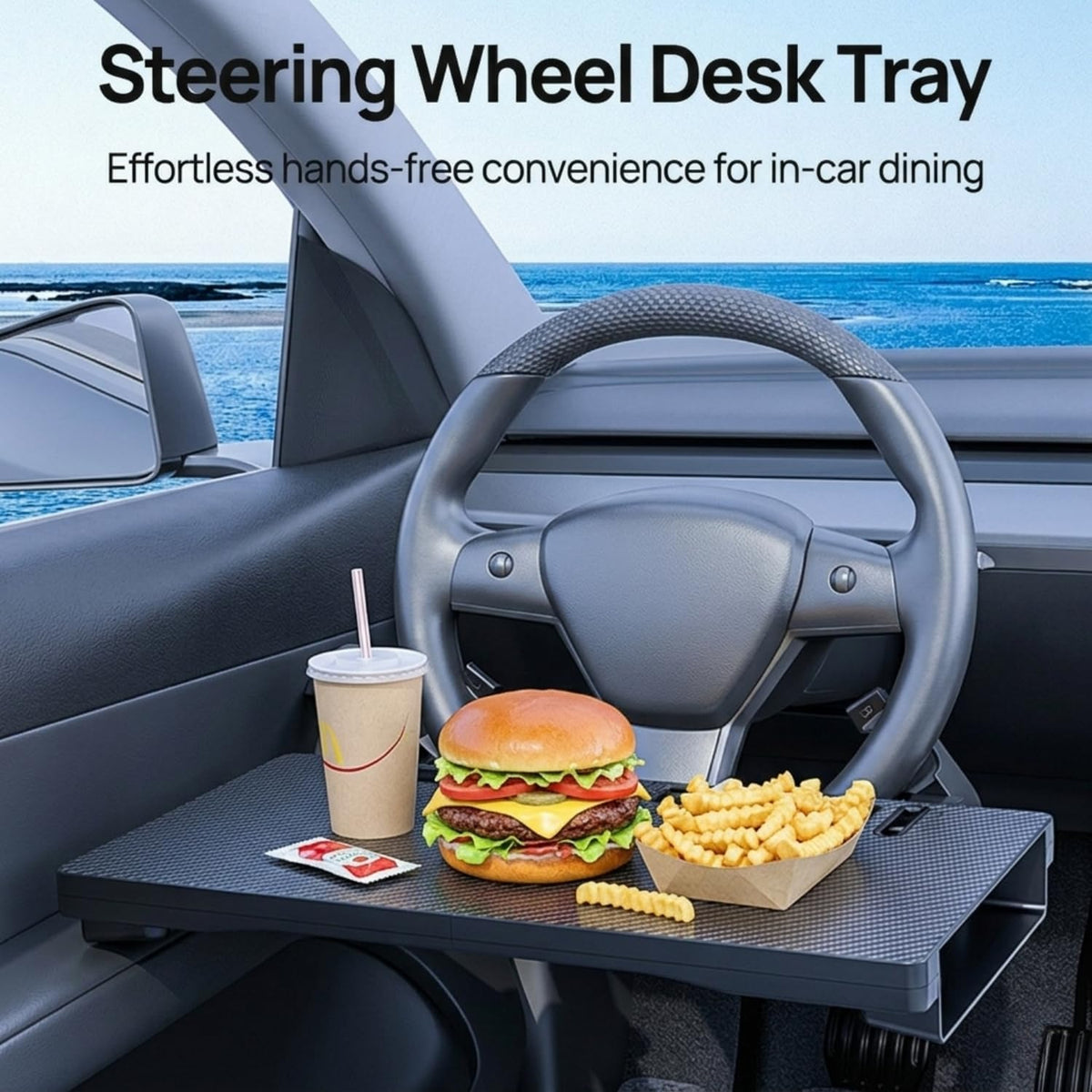 2 in 1 Steering Wheel Tray Table & Seat Gap Filler Organizer,Table for Eating in Car, Universal Fit for Most Cars, Car Tray for Working & Eating