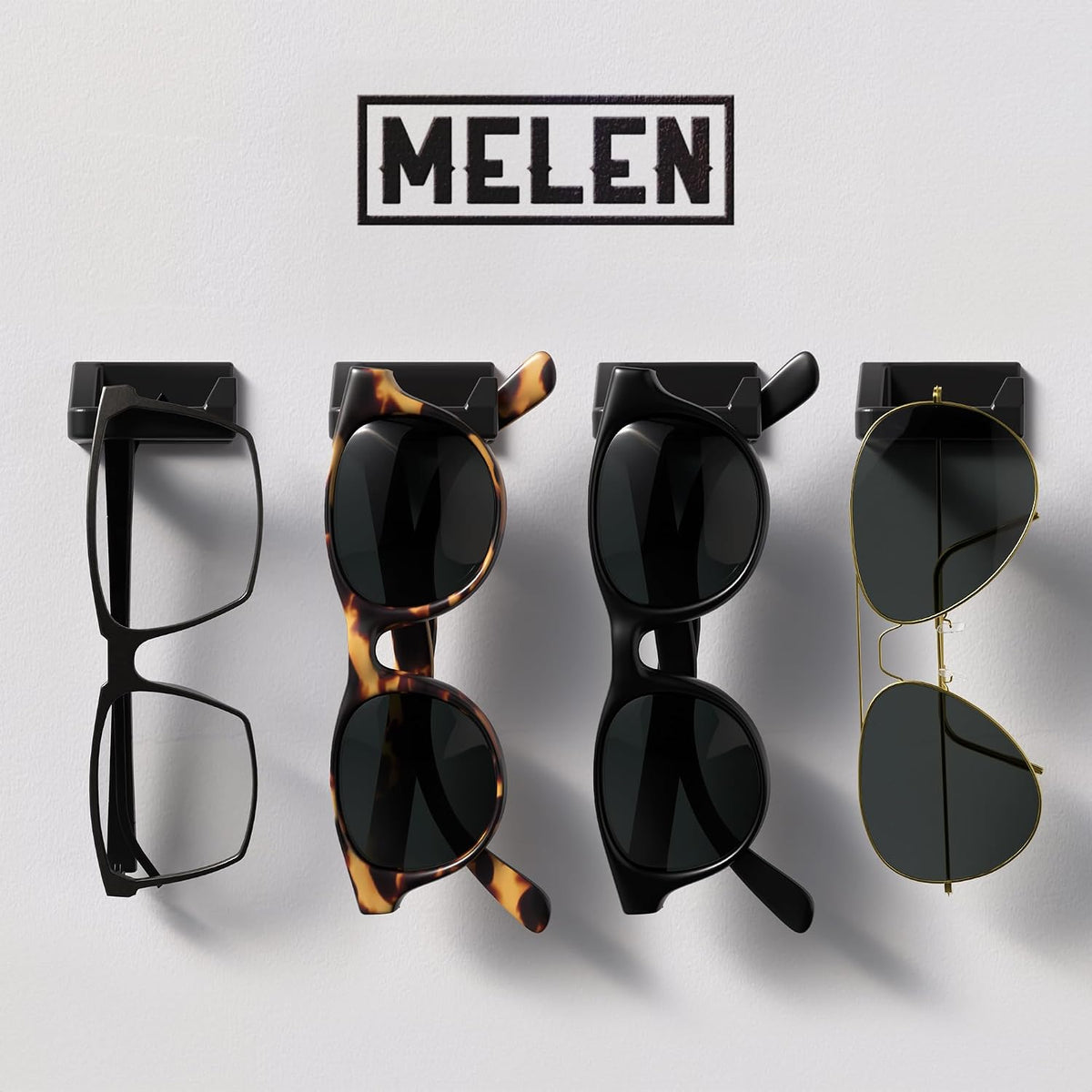 MELEN Adhesive Sunglass Organizer Wall (16-Pack) - Strong and Compact Glasses Holder, Sunglass Holder for Car and Wall - Black