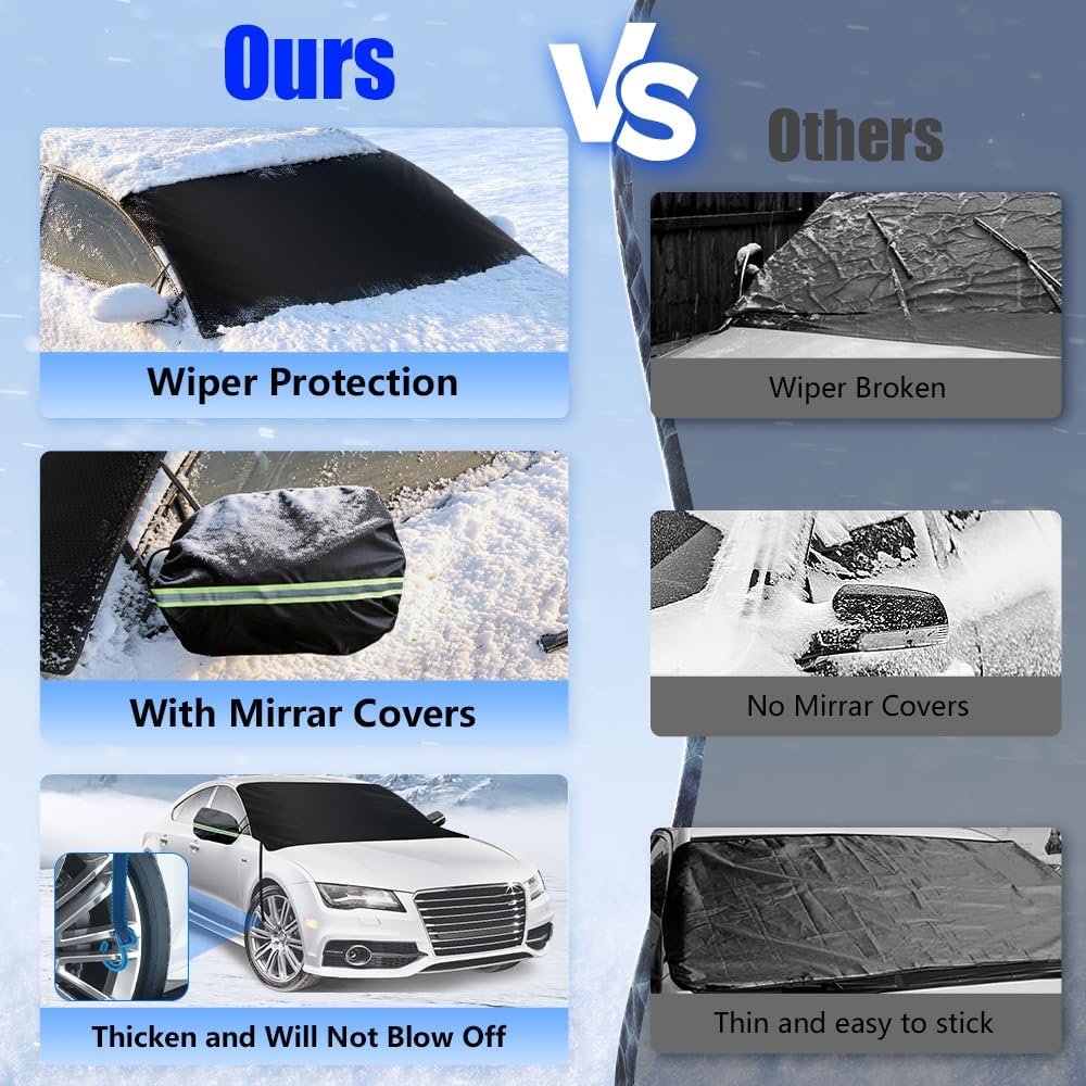 Car Windshield Cover for Ice and Snow, Windshield Snow Cover, Performance Brake Kits with Side Mirrors Cover for Snow, Ice, UV Fits Most Cars, Trucks, Vans, SUVs, Black