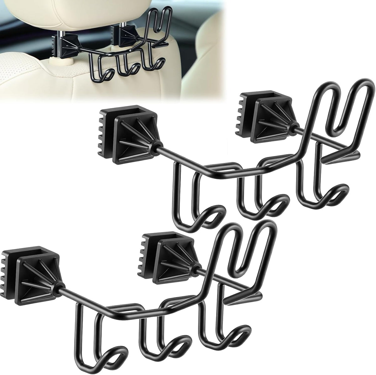 Hard Hat Holder for Truck Car Helmet Organizer, Triple Hooks, Black, 2 Pcs