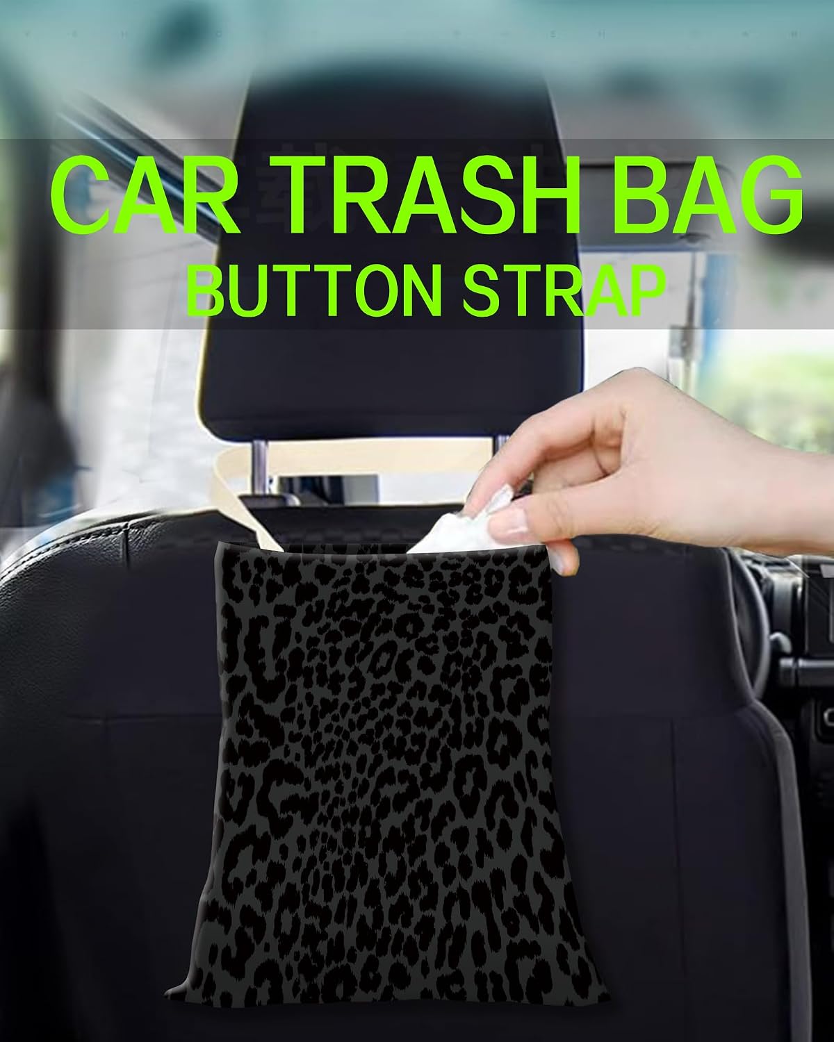 Car Garbage Can, Hanging Car Trash Can Bag for Cute Back Seat Organizer, Luxury Black Leopard