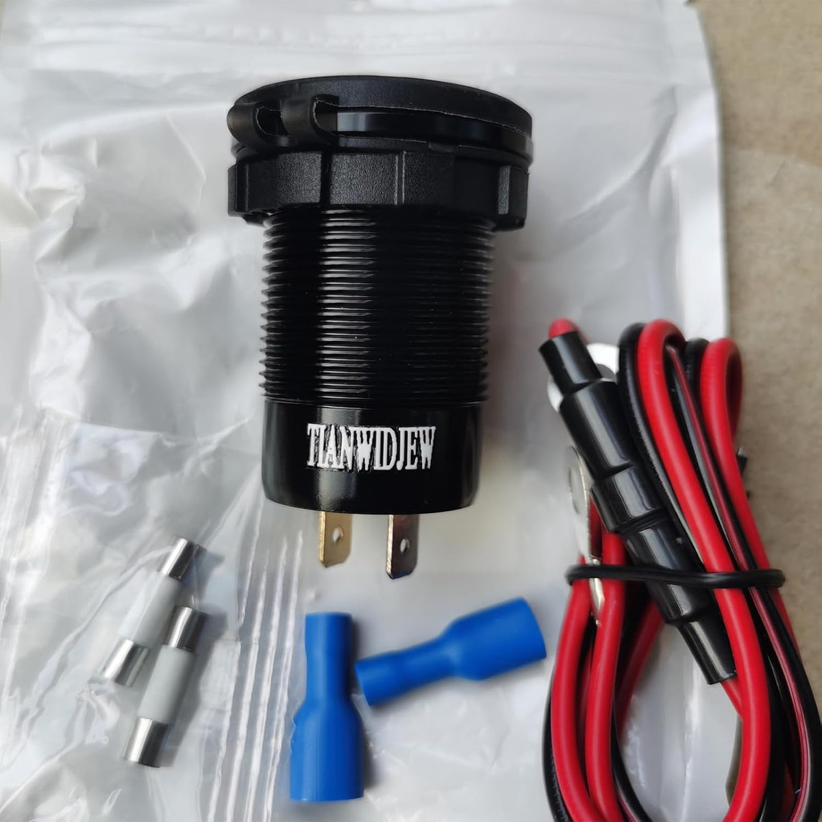 12V USB Outlet 3 Port Car Charger Socket, 78W Dual PD USB C 30W and Quick Charge3.0 Port Aluminum Charger Waterproof with Voltmeter and Button Switch for Boat Marine Motorcycle RV Truck Golf Cart, etc