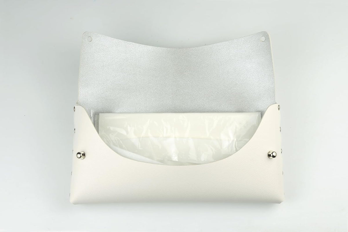 Car Tissue Holder, Tissue Case for Sun Visor, PU Leather Backseat Napkin Holder with Clips (White)