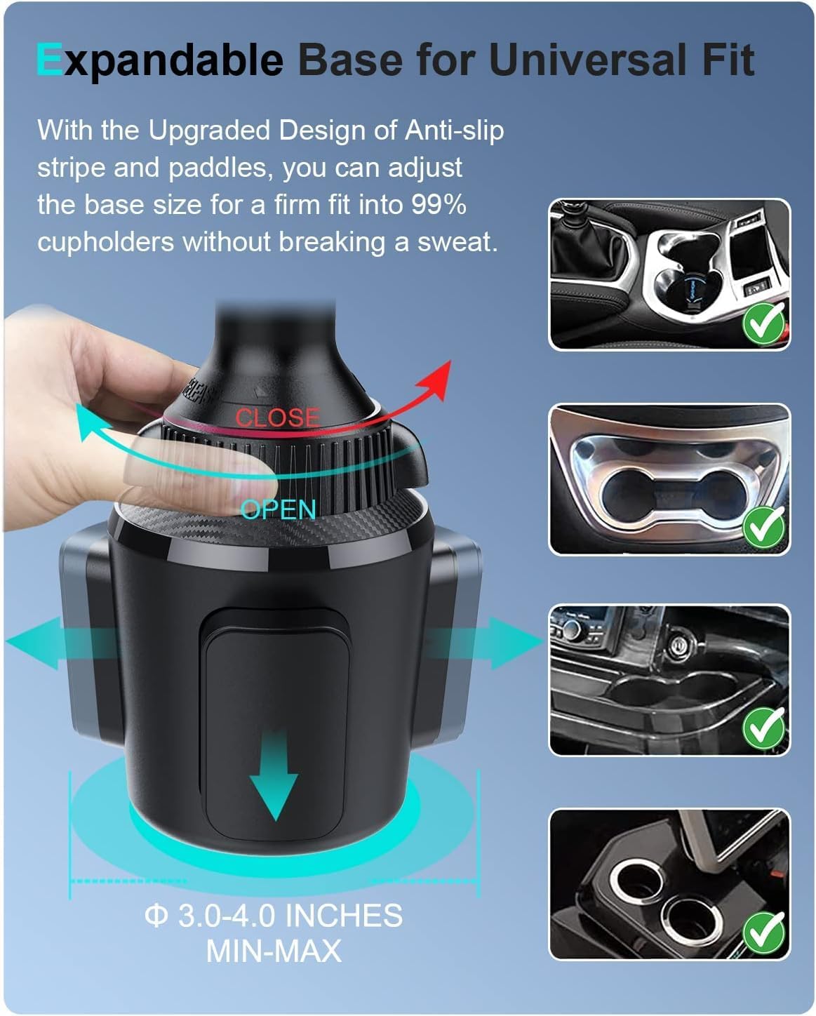 OQTIQ for MagSafe Wireless Car Charger Cup Holder Mount Compatible with iPhone 17/16/15/14/13/12, Magnetic Car Phone Mount 15W Fast Charging Telescopic Arm Heat Dissipation System, with PD 30W Adapter
