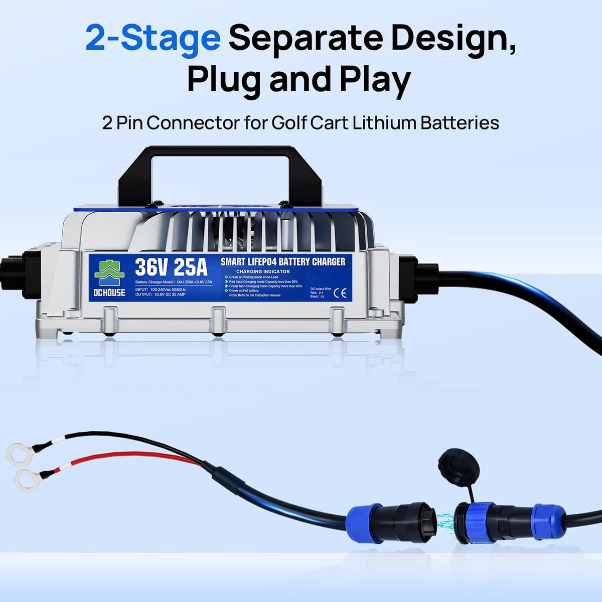 DC HOUSE 36V 25A Lithium Battery Charger, IP65 Waterproof, 43.8V Output