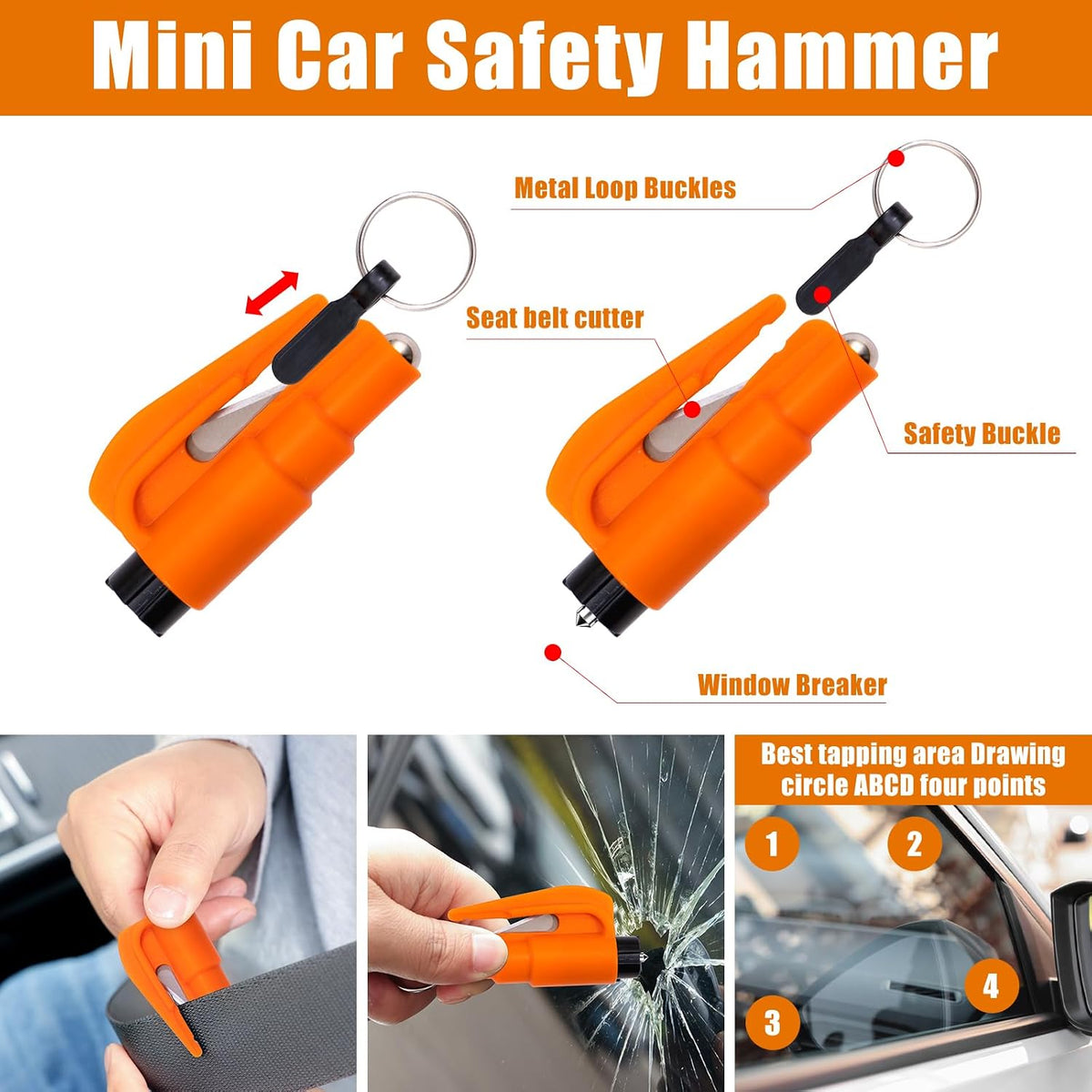 Car Roadside Emergency Kit, Car Safety Kit Portable Car Kits for Emergency with Jumper Cable, Safety Hammer, Orange