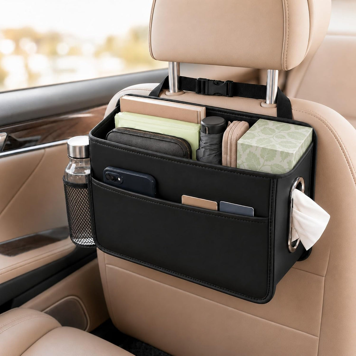 Noaman Car Seat Organizer Backseat Hanging Trash Can or Car Tissue Holder