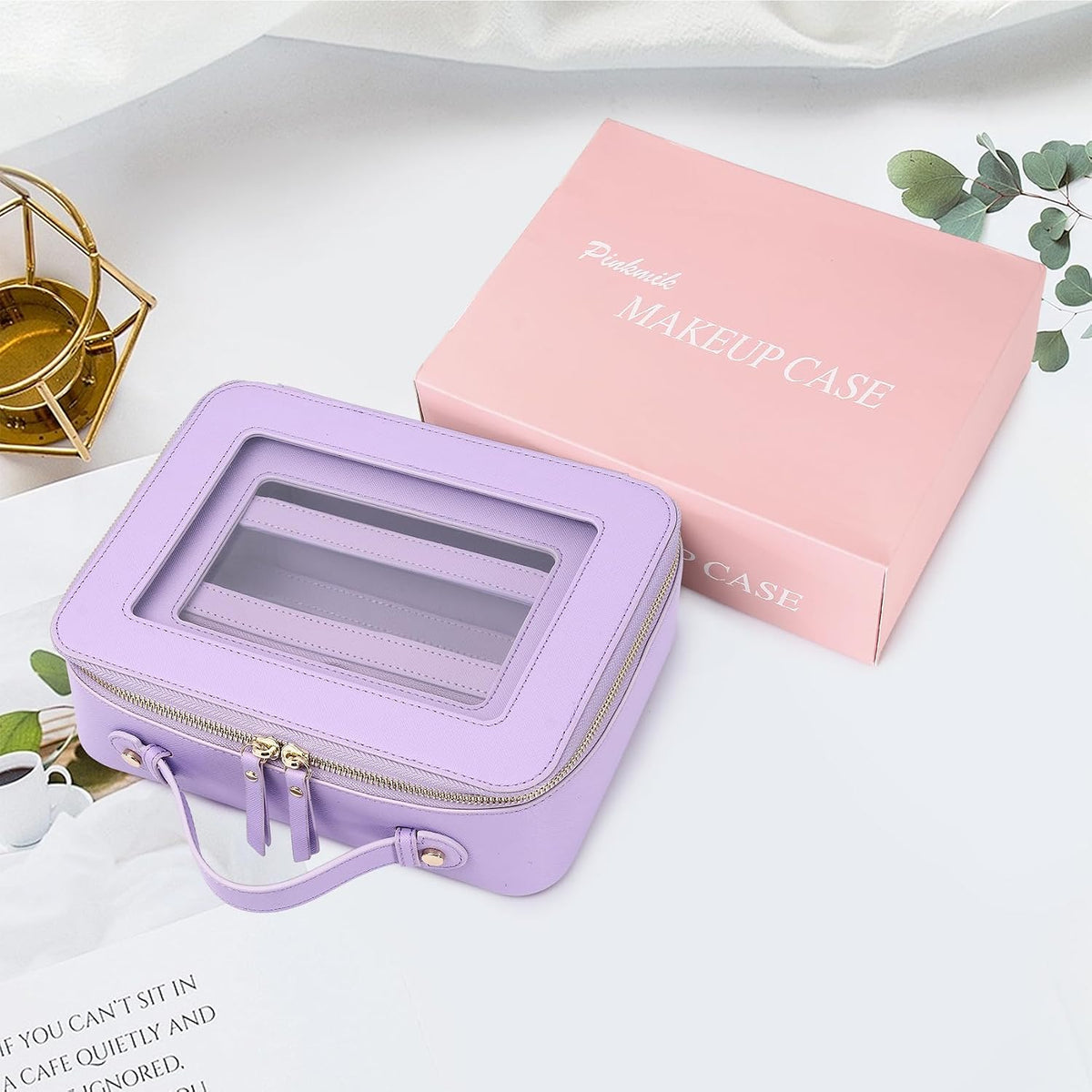 Pinkmik Clear Makeup Bag, (Purple, L+M+SLIM)