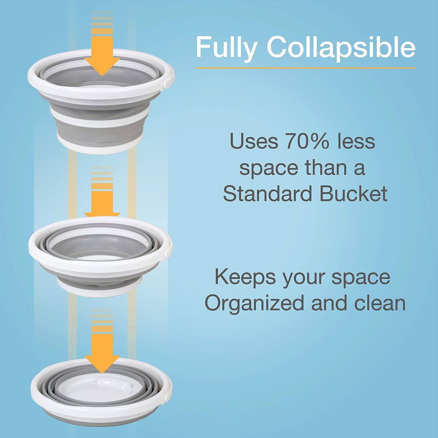 Brookstone Collapsible Bucket, Foldable Cleaning Bucket with Handle, Household Essentials Cleaning Basin and Dust Mop Bucket, Collapsible Wash Basin for Car Cleaning, [2.6 Gal. 10L] Round, White