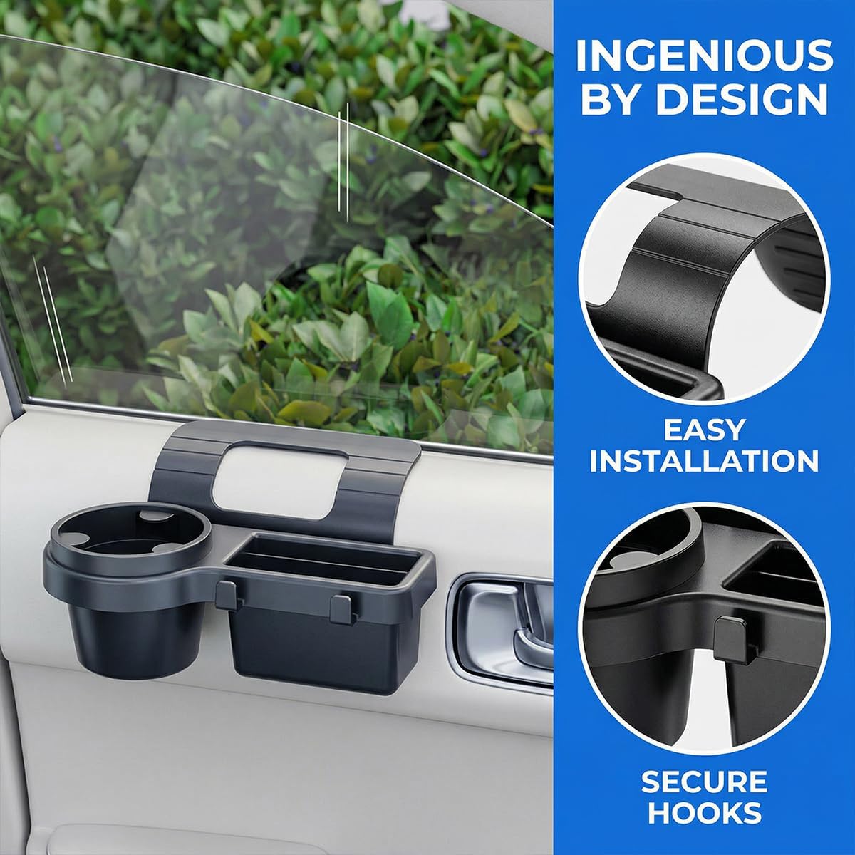 Mandark 2PCS Car Window Storage Organizer, Multifunctional Vehicle Window Mount Storage Rack with Cup Holder Phone Mount, Automotive Interior Door Side Hanging Organizer, Universal Fit
