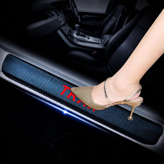 4Pcs Car Door Sill Protector for Chevy Trax, Carbon Fiber Anti-Scratch Guard for Chevy Trax Accessories - Self-Adhesive Car Door & Sill Protector -RED