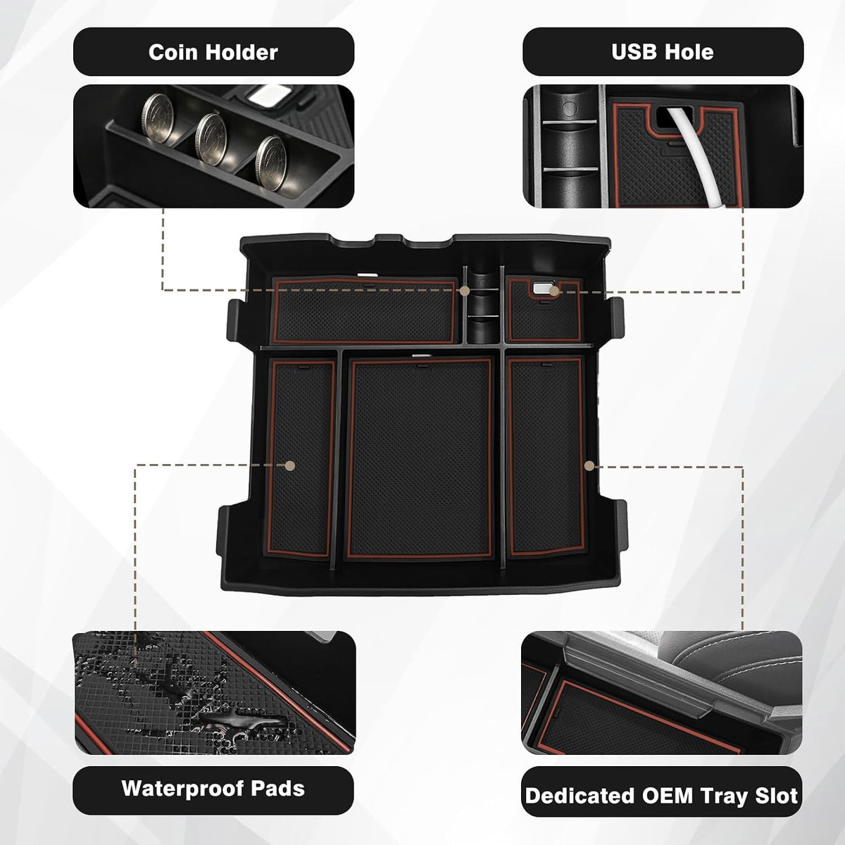 Muslogy Center Console Organizer For 2023-2026 Ford F250 F350 F450 Super Duty Accessories Custom Fit Storage Box Divider(Fit with OEM Tray), Fits Bucket Seats Only, Not for Work Surface Console(Brown)