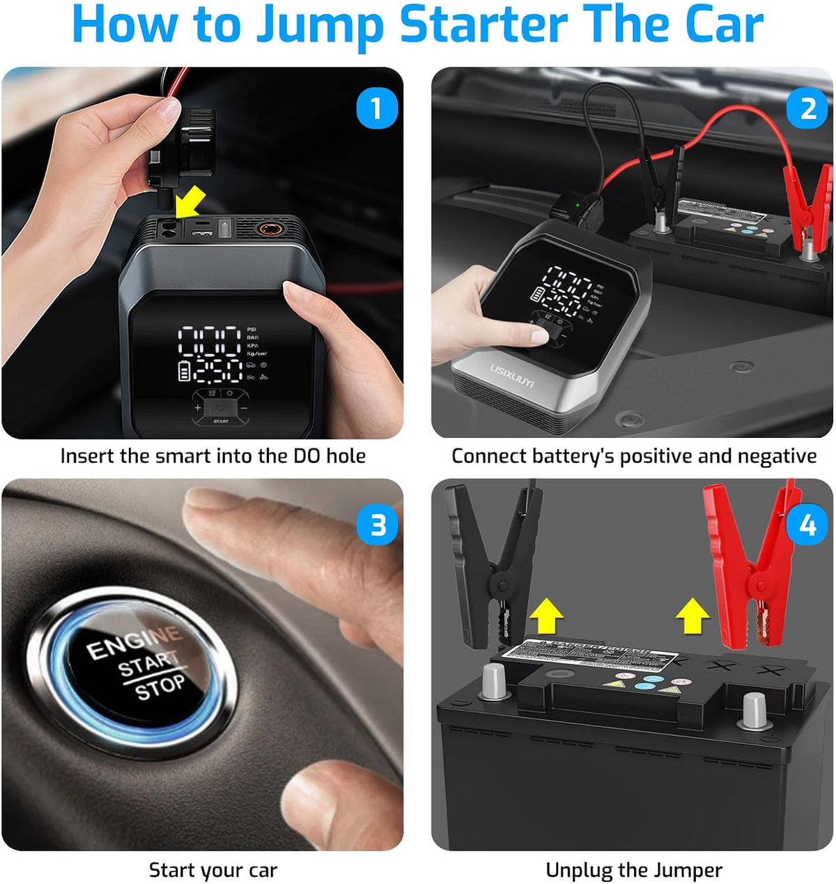 Car Jump Starter with Air Compressor 1000A Peak Auto Battery Booster Pack