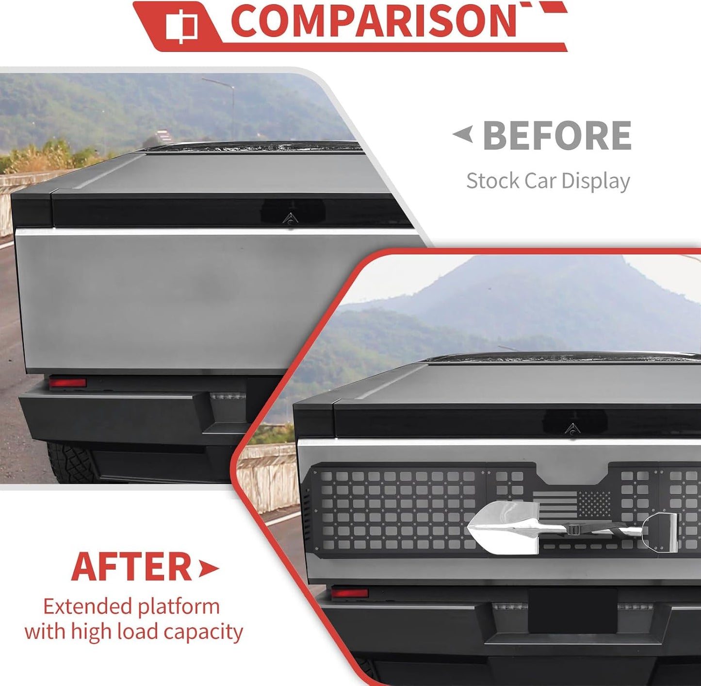 Tailgate Cargo Rack System Fit for Tesla Cybertruck 2023-2026 | Rear Bed Extension MOLLE Panel Storage Rack, Aluminum & Steel Heavy Duty Gear Mount Accessories