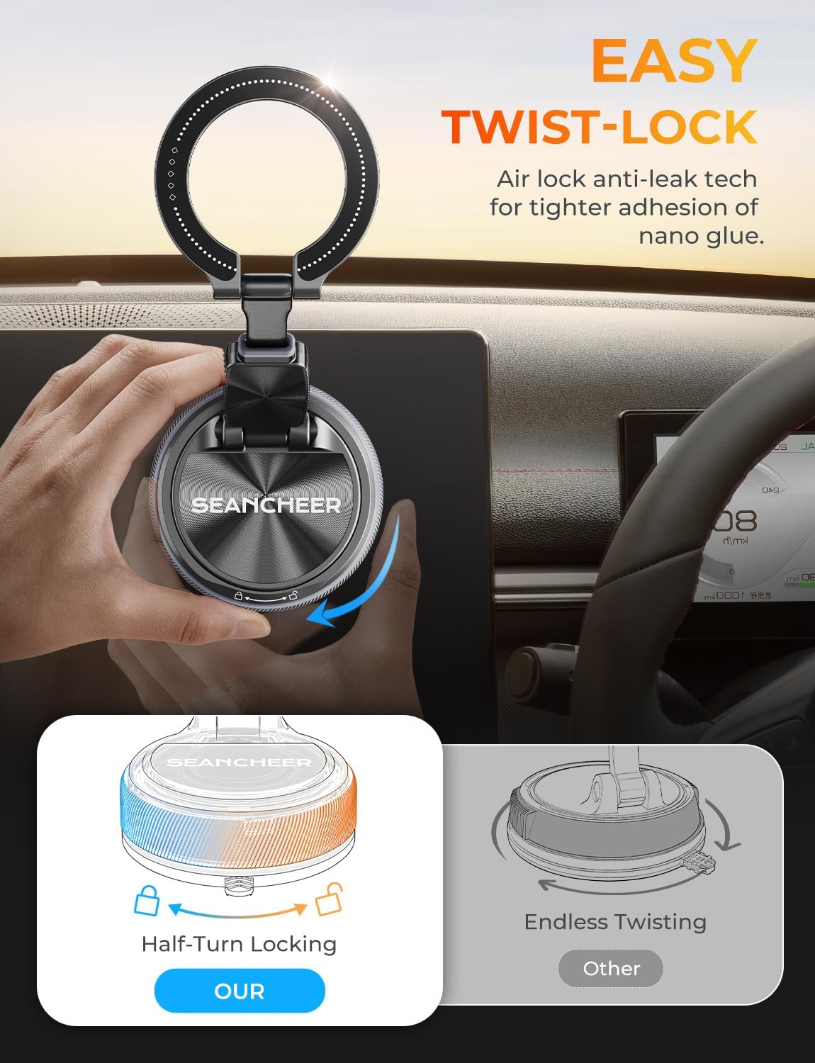 2-in-1 Detachable MagSafe Car Mount, Magnetic Phone Holder for Car