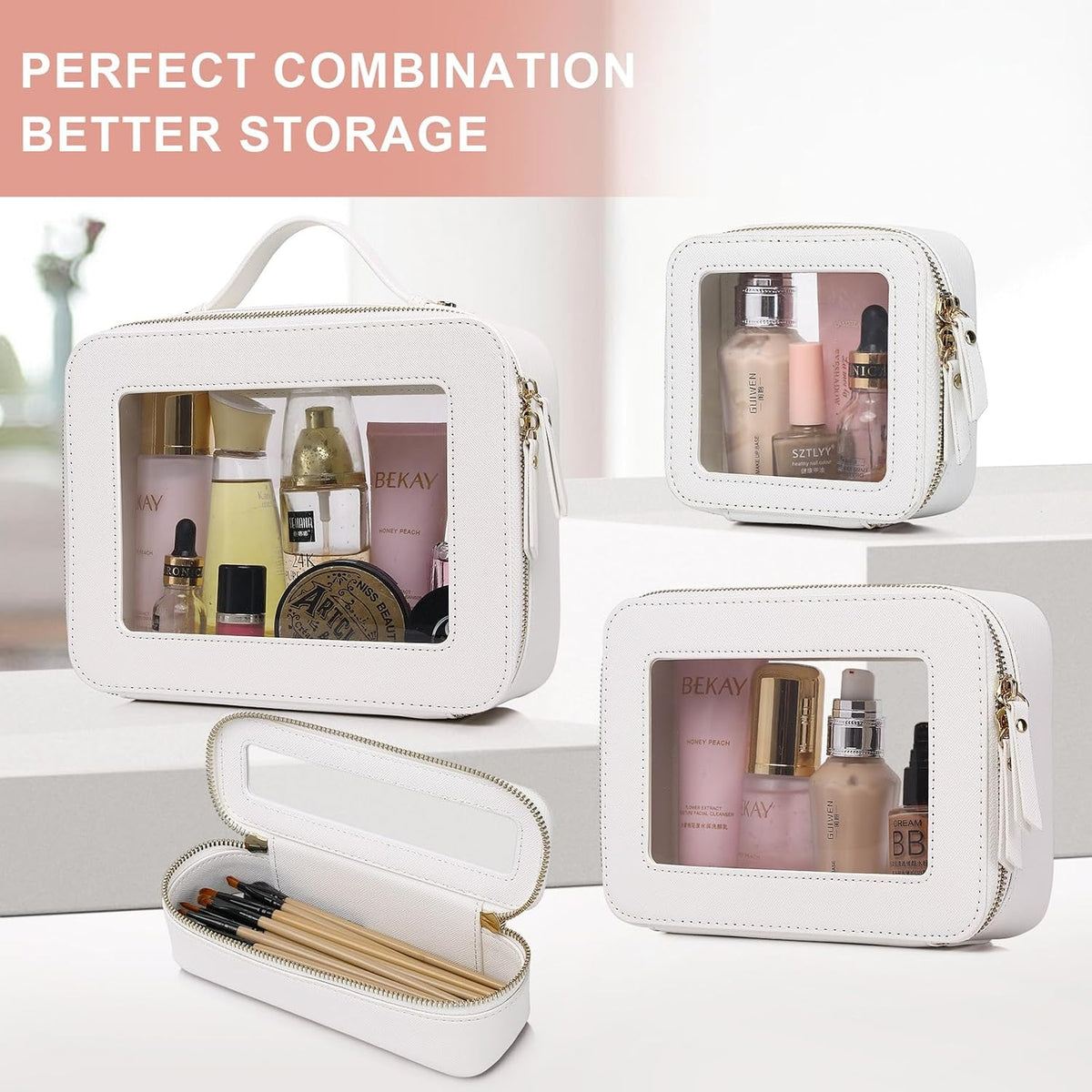 Pinkmik Clear Makeup Bag, (White, M)