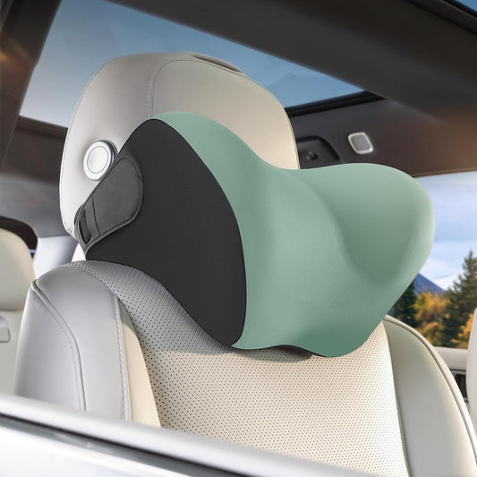 BEBAS Car Headrest Pillow, Memory Foam Neck Support Pillow for Cars - Ergonomically Designed for Long Drives, Travel & Commuting, Pain Relief with Removable & Washable Cover (Green,1-Pack)