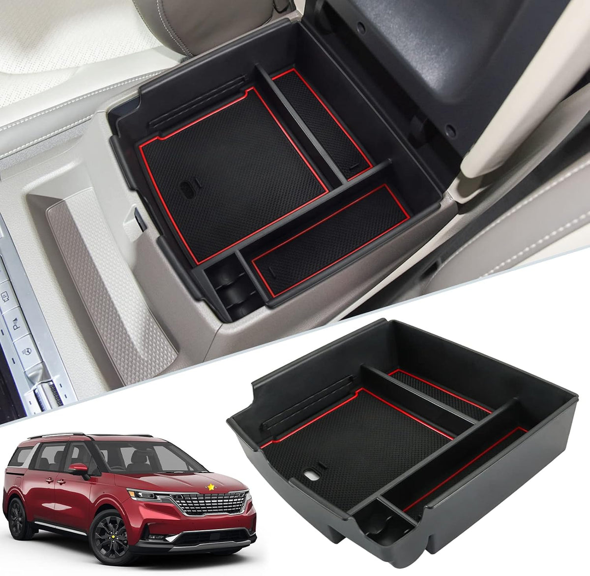 SKTU 2Pack for 2025 2026 2027 Kia Carnival Center Console Organizer for 2025 2026 2027 Kia Carnival Console Tray & Front Tray Kia Carnival 2025 2026 2027 Accessories ABS Insert Glove Pallet Organizer