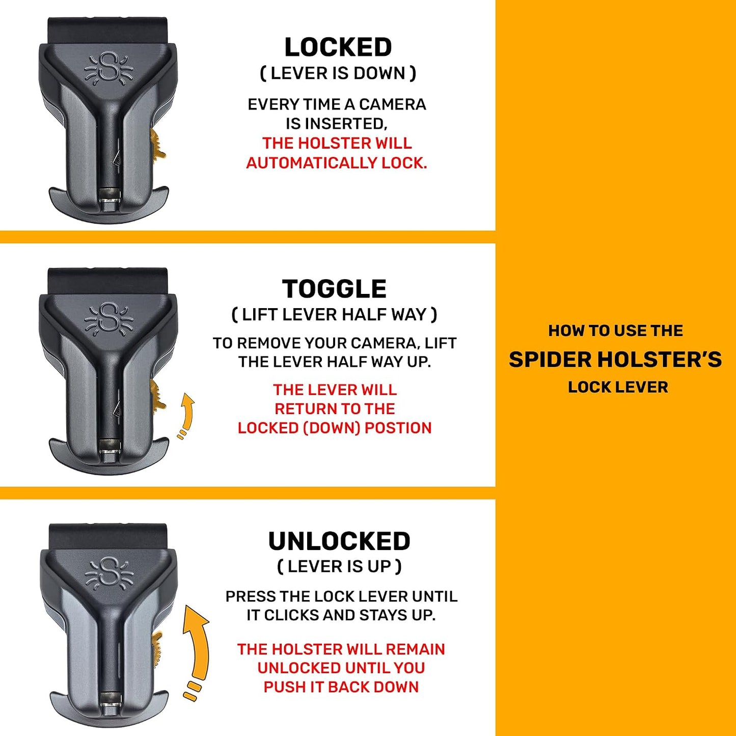 Spider Holster – SpiderPro DSLR Single Camera System v2 for Carrying ONE Professional Camera and Heavy Gear Featuring Belt with Built-In Self-Locking Camera Holster for Secure Quick-Draw Camera Access