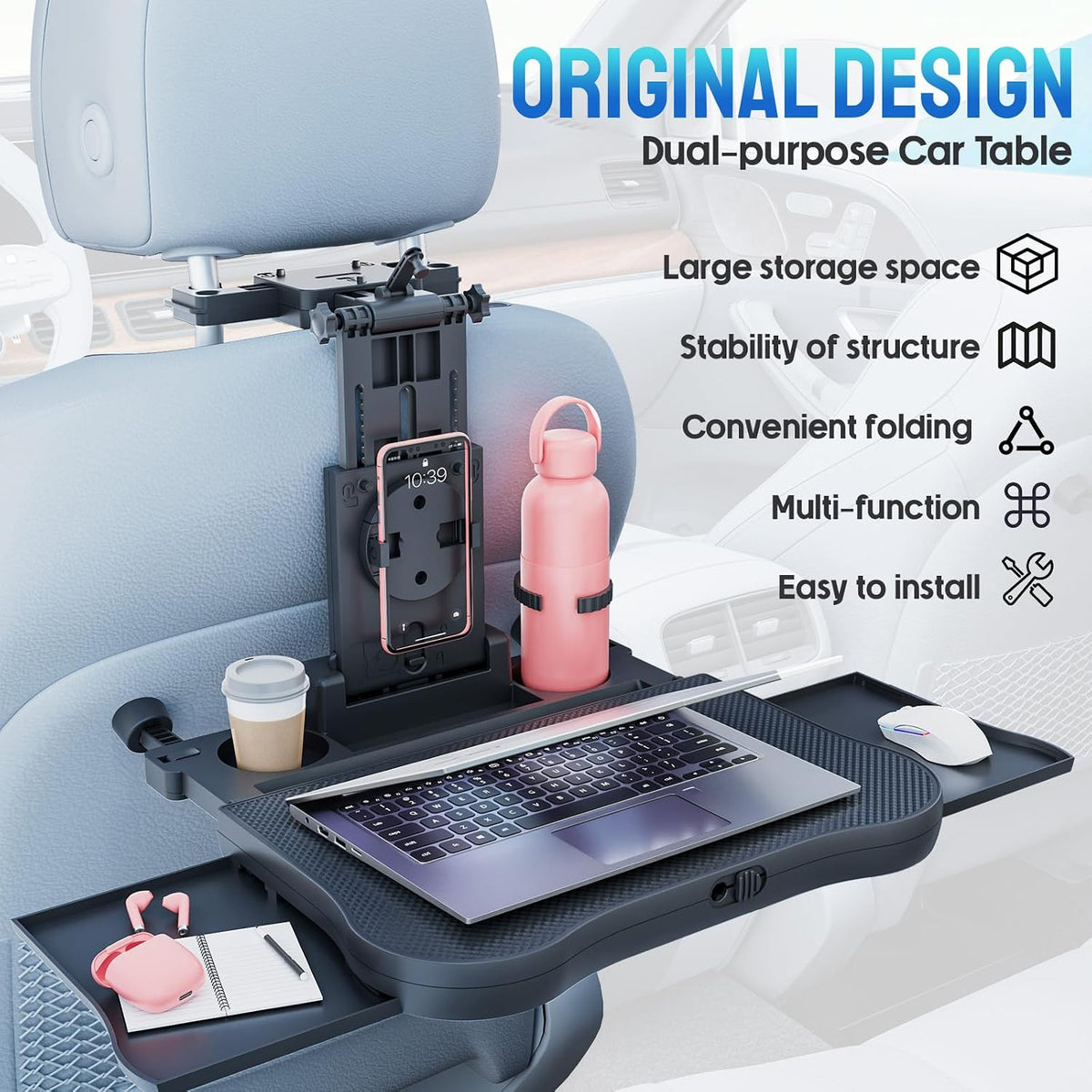 Tallew Car Backseat Tray Foldable, Laptop Desk Cup Holder for Travel