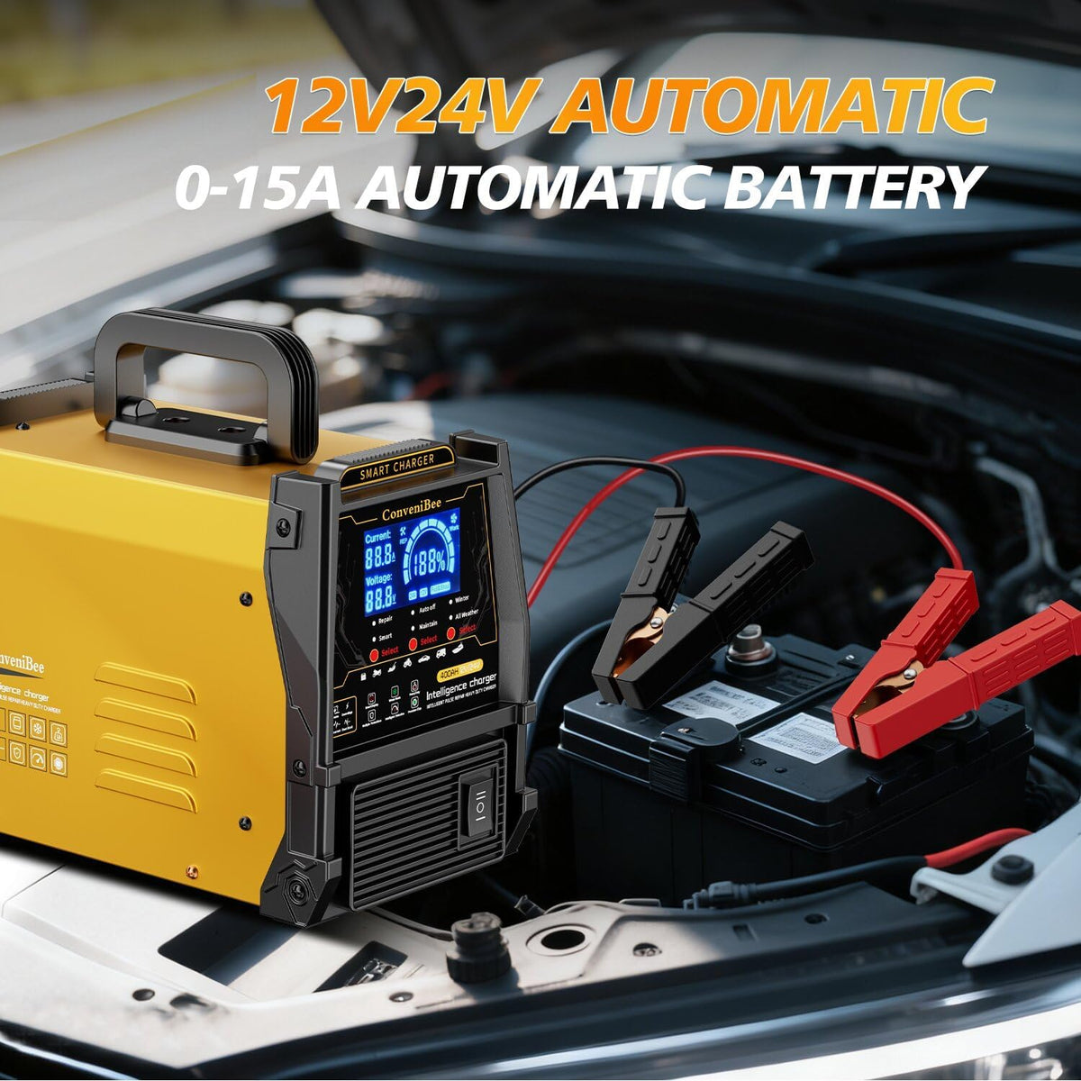 12V 24V Car Battery Charger Heavy Duty, 0-15A Automatic Battery Maintainer, 2026 Upgraded, Fast & Trickle Charge, Pulse Repair, for AGM Lead-Acid Deep Cycle, Car Truck Motorcycle RV Boat Lawn Mower
