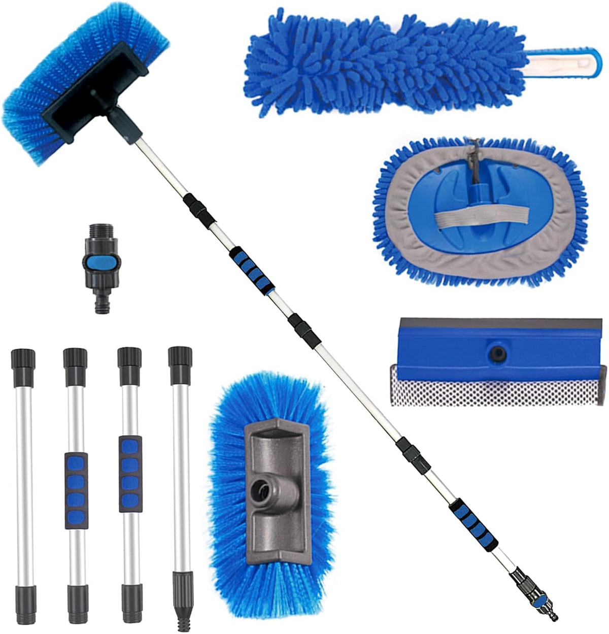 72" Car Wash Brush with Long Handle, On/Off Switch for Car RV Truck Boat Washing Brush, Complete Cleaning Kit with Car Wash Mop Windshield Squeegee Multifunctional Wash Brush