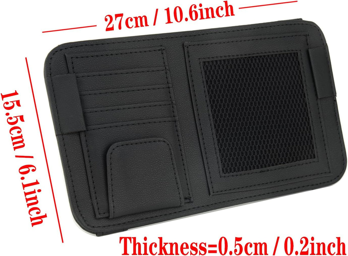 Leather Car Sun Visor Organizer for Or Truck, Sunglasses Holder, Cards Sleeve Pockets Organizer,Visor Document Holder for Car Registration License, Drving License, Insurance, Cards, Pen, Key