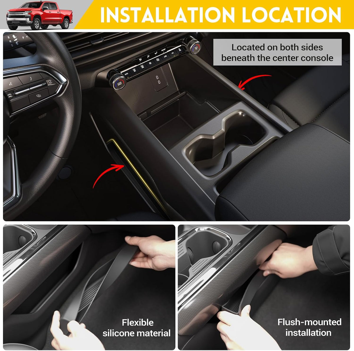 2PCS Center Console Shifter Organizer for 2022-2025 Chevy Chevrolet Silverado/GMC Sierra Gear Side Storage Box Tray Accessories