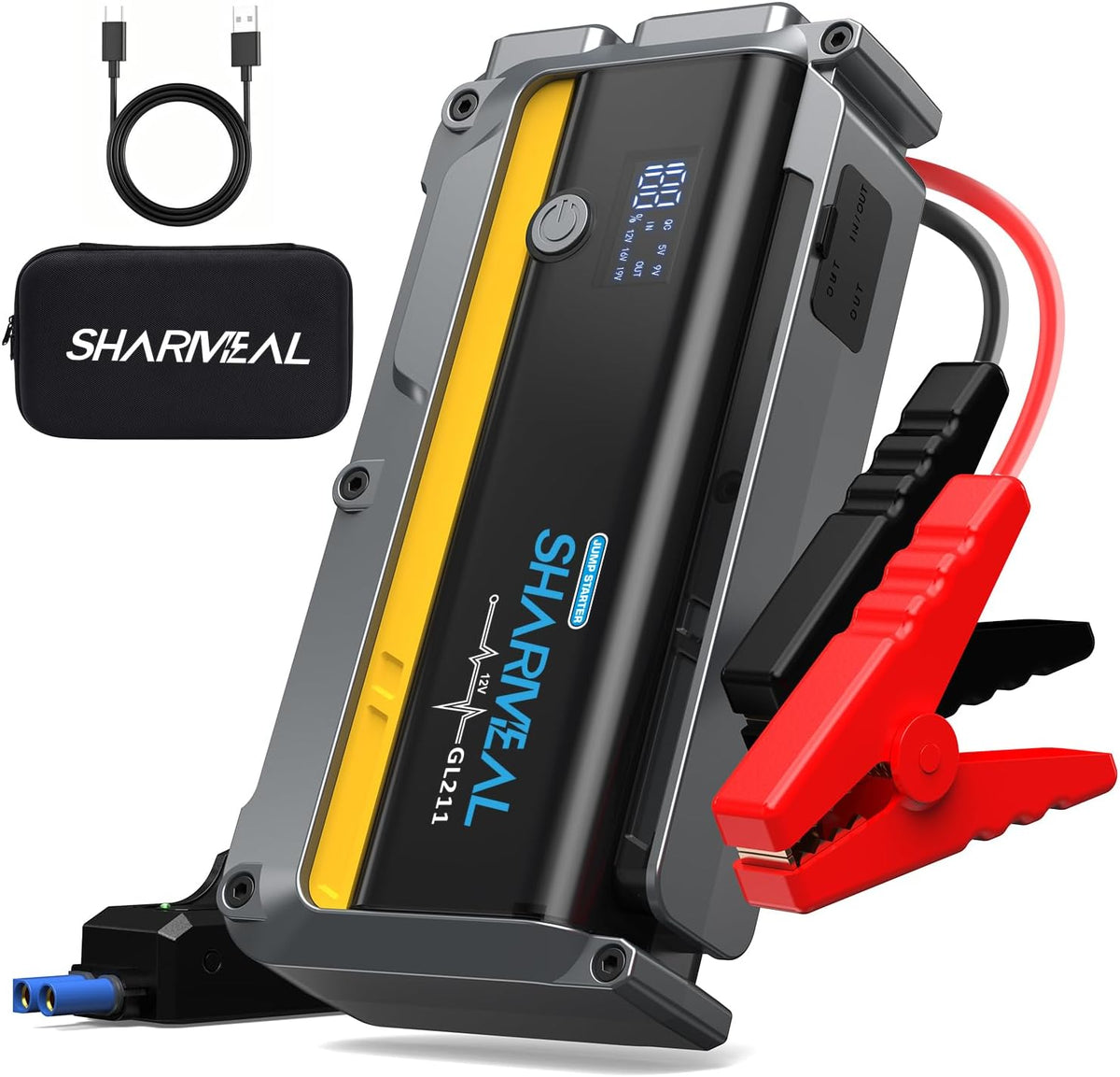 7000A Jump Starter, 12V Battery Jumper Starter Portable Car Booster, Jump Box Pack for All Gas & 12.0L Diesel with 800 Lumen Flashlight and Jumper Cables